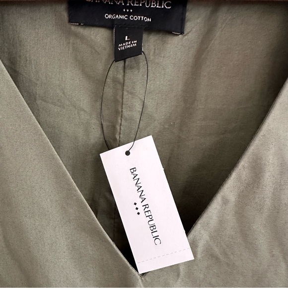 Banana Republic Factory V- neck tiered organic cotton poplin green dress NWT - Picture 4 of 7
